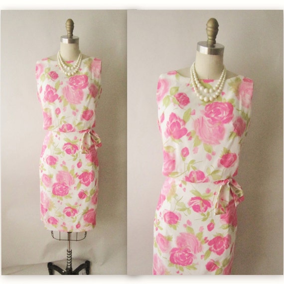 60's Rose Print Dress // Vintage 1960's Pink by TheVintageStudio