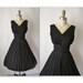 50's Cocktail Dress // Vintage 1950's Pleated Black Chiffon Full Cocktail Party Holiday Dress XS