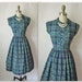 50's Plaid Dress // 1950's Vintage Plaid Tartan Cotton Full Garden Party Mad Men Dress S