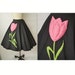 50's Novelty Skirt // Vintage 1950's 3D Flower PInk Tulip Black Cotton Full Circle Skirt S
