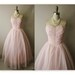 50's Chiffon Dress // Vintage 1950's Pink Chiffon Ruched Strapless Wedding Party Prom Dress Gown XS S