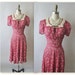 40's Voile Dress // Vintage 1940's Rasberry Floral Print Voile Garden Party Swing Day Dress S