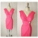 50's Ruched Chiffon Dress // Vintage 1950's Hot Pink Chiffon Cocktail Party Wiggle Dress XS