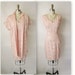 50's Embroidered Linen Dress Set // Vintage 1950's Pink Linen Fitted Garden Party Wiggle Dress Ensemble M L