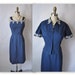 50's Summer Dress // Vintage 1950's Embroidered Navy Cotton Garden Party Dress Jacket Ensemble M L