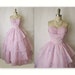 50's Chiffon Dress // Vintage 1950's Strapless Embroidered Orchid Chiffon Wedding Party Prom Dress S
