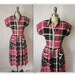 1950's Plaid Dress // Vintage 1950's Pink Plaid Wool Gal Friday Casual Secretary Dress S