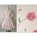 50's Floral Dress // Vintage 1950's Pink Rose Print Cotton Full Garden Party Dress S