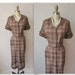 50's Secretary Dress // Vintage 1950's Brown Plaid Voile Fitted Shirtwaist Casual Day Dress L