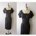 50's Cocktail Dress // Vintage 1950's Floral Print Black Fitted Cocktail Party Wiggle Dress L