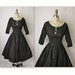 50's Cocktail Dress // Vintage 1950's Embroidered Black Taffeta New Look Cocktail Party Full Dress S