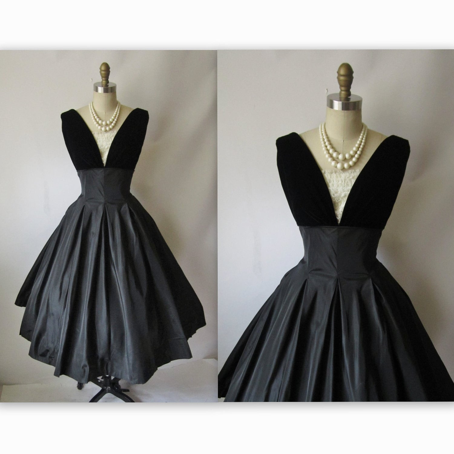 50 s Cocktail  Dress  Vintage  1950 s Black Taffeta