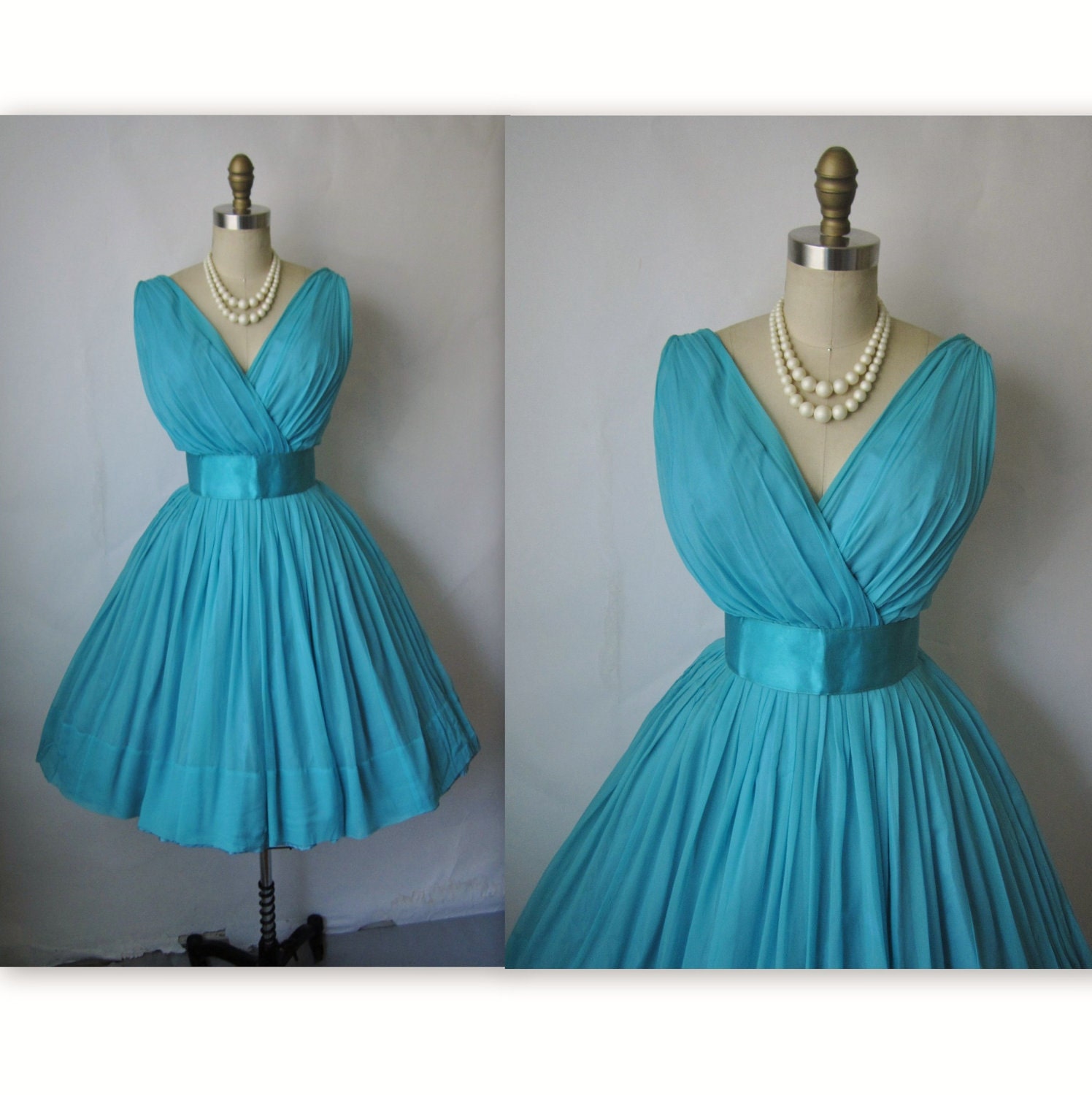 50's Chiffon Dress // Vintage 1950's Draped by TheVintageStudio