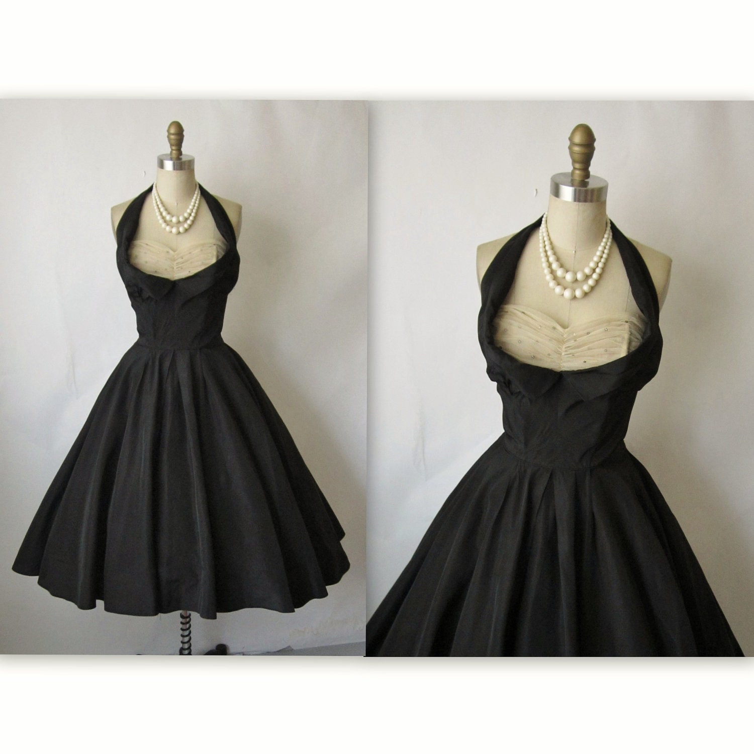 50's Halter Dress // Vintage 1950's Rhinestone Tulle
