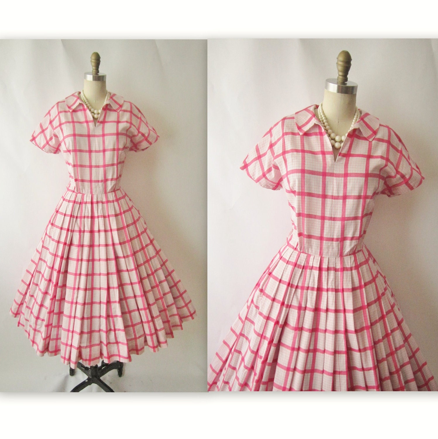 50's Picnic Dress // Vintage 1950's Pink Plaid by TheVintageStudio