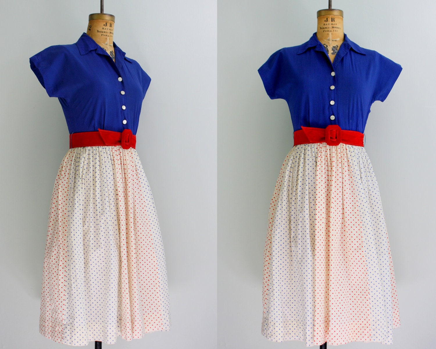 1940s dress / 1940s red white and blue dress by VintConditionStyle