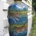 Large Blue & Green Volcanic Glaze Ceramic Table Lamp -- Cylindrical Mid Century Electric Light in Flawless Condition