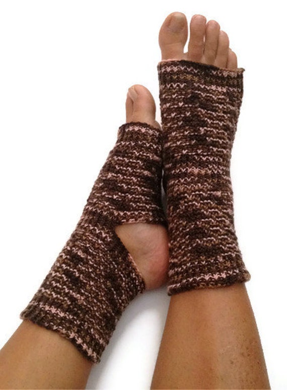 Toeless Yoga Socks Hand Knit in Pink and Brown by MadebyMegShop