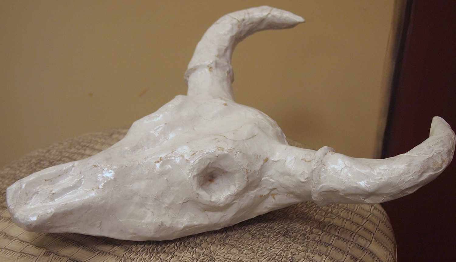 Vintage VEGAN White Papier Mache Taxidermy Cow or Bull Skull