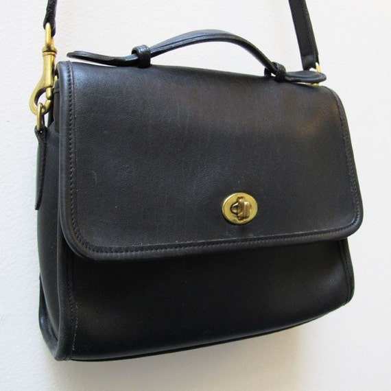 Vintage Coach Black Leather Court Bag Style 9870 by FollowMeMoon
