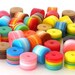 30 multicolor roller beads, 8x6mm striped rainbow resin, laminated acrylic