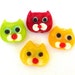 4 TINY cat face beads, lampwork glass, red, green and yellow