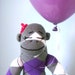 Girl Sock Monkey Doll, Plush toy - Handmade, Children's Toy, Stuffed Animal, Grey, Purple