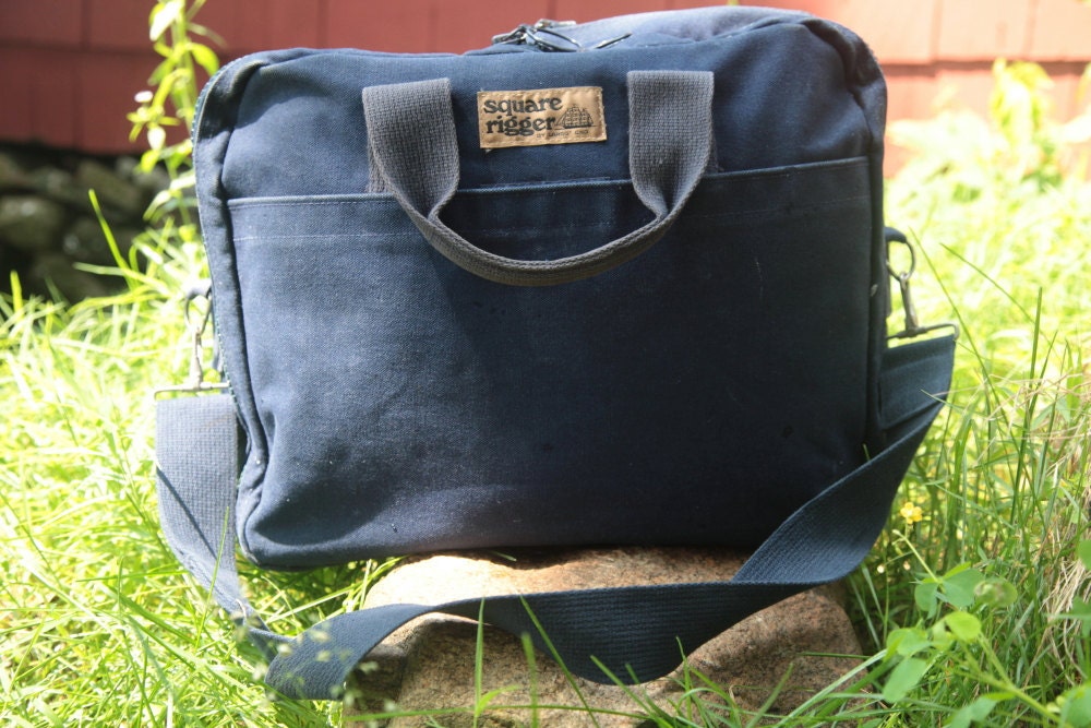 Vintage Square Rigger Blue Canvas Briefcase by Lands End