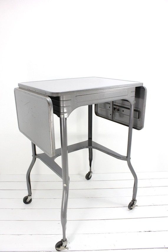 Gun Metal Grey Typewriter Table Mid Century Steel Luxco