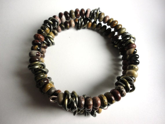 Gentleman's BrownStone Jasper and Chain Mens Bracelet