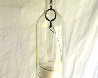 Clear Glass Wine Bottle Candle Holder Hanging Hurricane Lantern