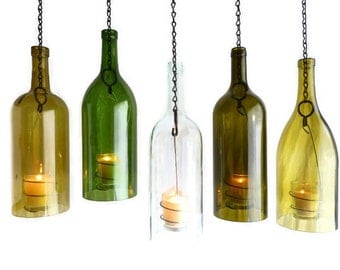 Clear Wine Bottle Hanging Hurricane Lantern Big 1.5L Candle Holder