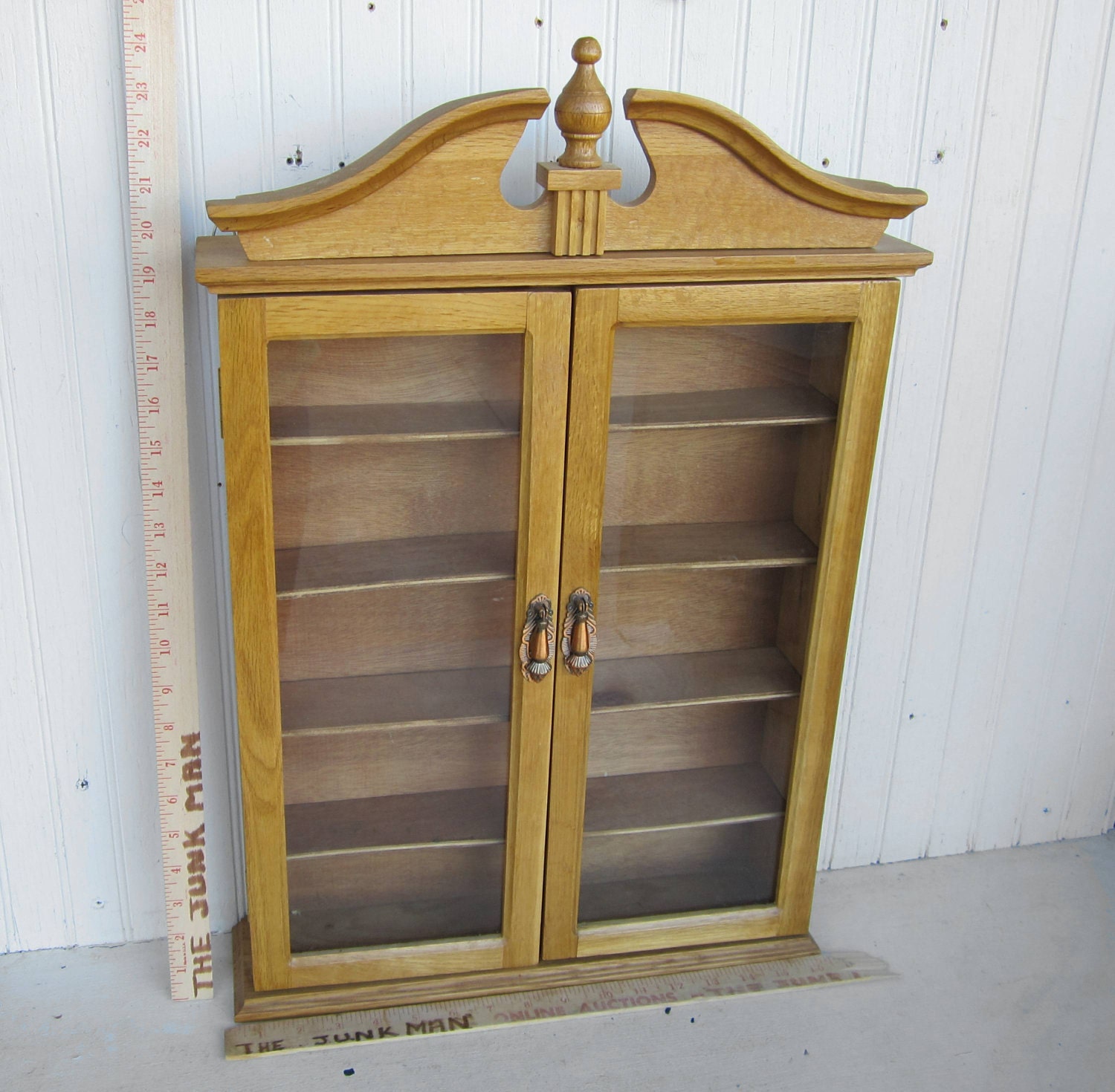 Vintage Wooden Curio Cabinet With Glass Doors And 5 Shelves