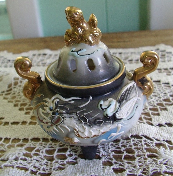 vintage MORIAGE Japan Incense Burner holder Dragon gilt