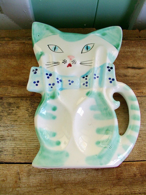 on hold for DEBBIE vintage 1950s kitty cat double spoon rest