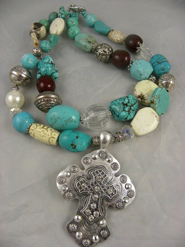 Western turquoise cross necklace Clearance