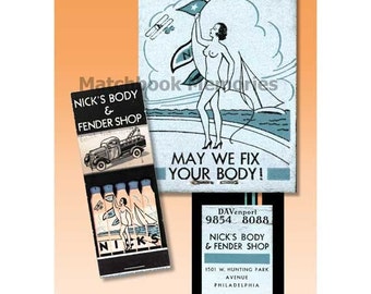 Nude Girl on Boat Matchbook Print Mature Auto Repair