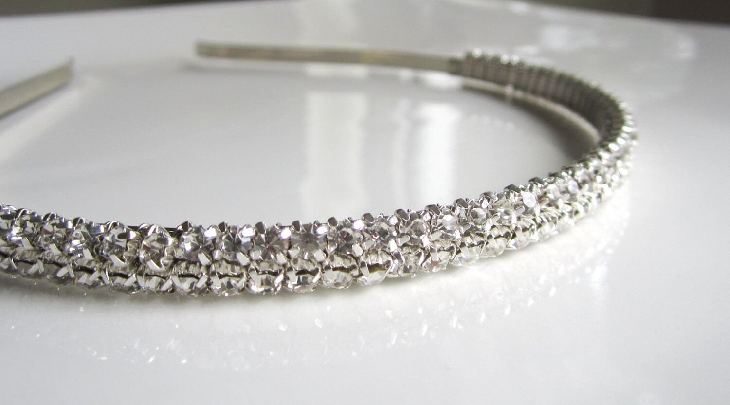 Bridal Headband Narrow Headband. Diamond Look by JamisyJo on Etsy