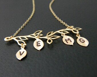 GOLD Four Initial Necklace, Personalized Jewelry, Mothers Day Necklace, Family Tree Necklace, Mothers Necklace, Grandmother, Sister Necklace