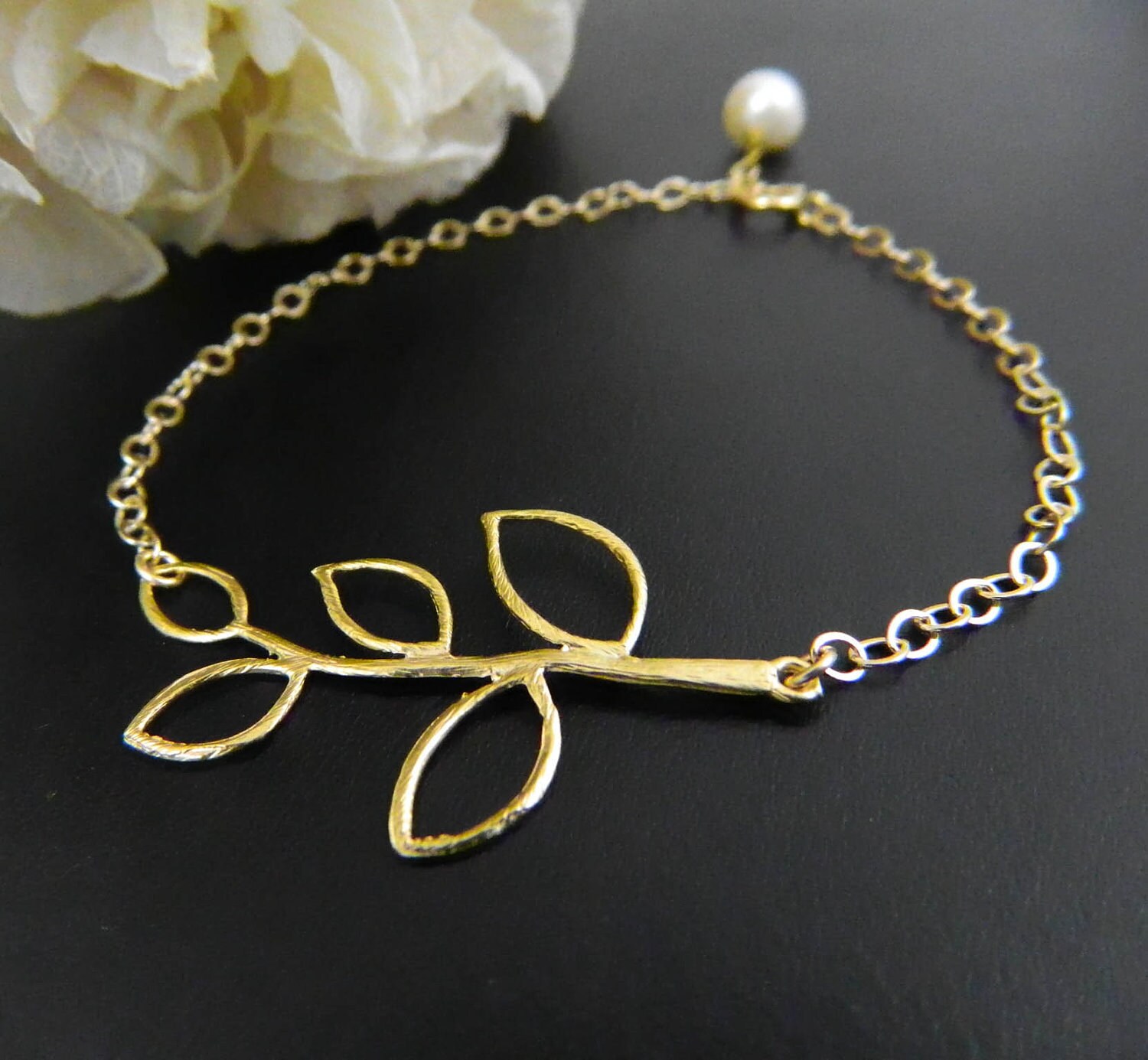 Gold Leaf Bracelet Gold Filled ADJUSTABLE by DanglingJewelry