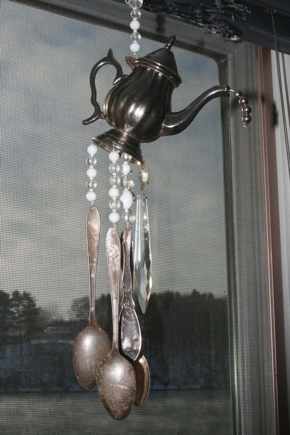 Vintage Teapot Estate Silverware Wind Chime Unique Vintage Teapot Estate Silverware Wind Chime