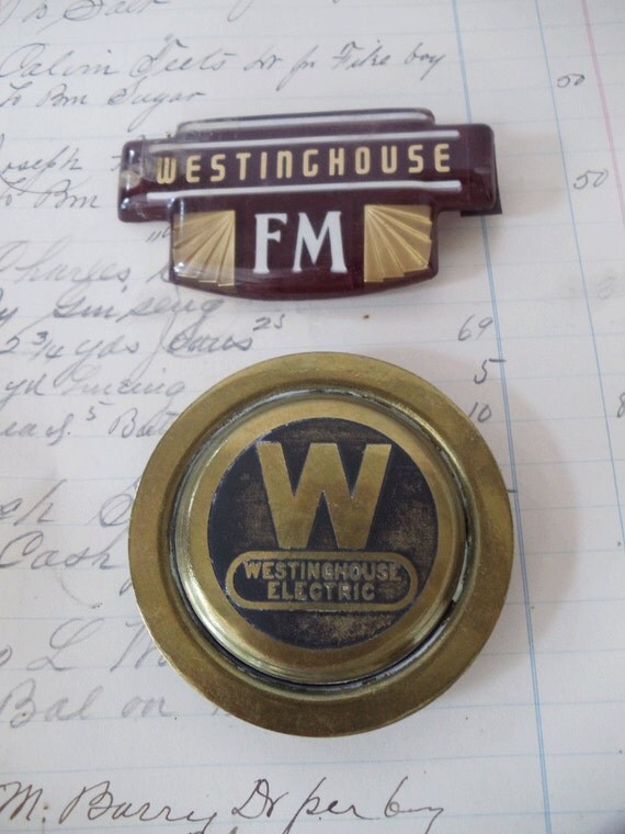 TWO Vintage WESTINGHOUSE Nameplate Advertising Emblems / Logos