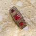 Antique Red Rhinestone Brooch - Pin with Finely Etched Silver Design - Unique - Beautiful