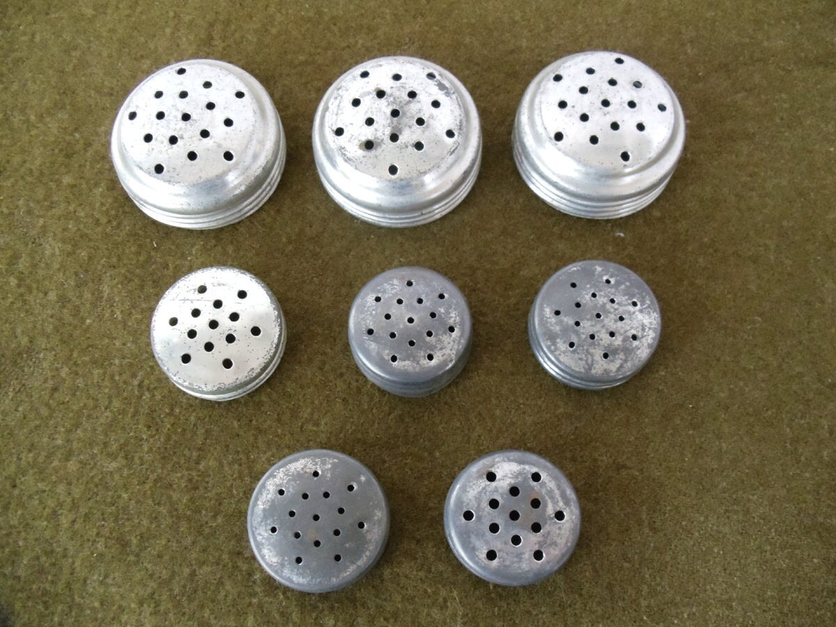 8 Vintage Salt Shaker Lids Various Sizes Mixed Media
