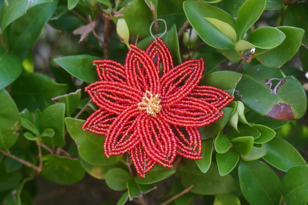 french beaded poinsettia christmas ornament french beaded poinsettia christmas ornament