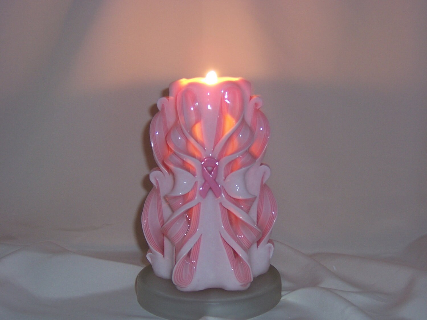 Breast cancer candle 6 inch hand carved candle