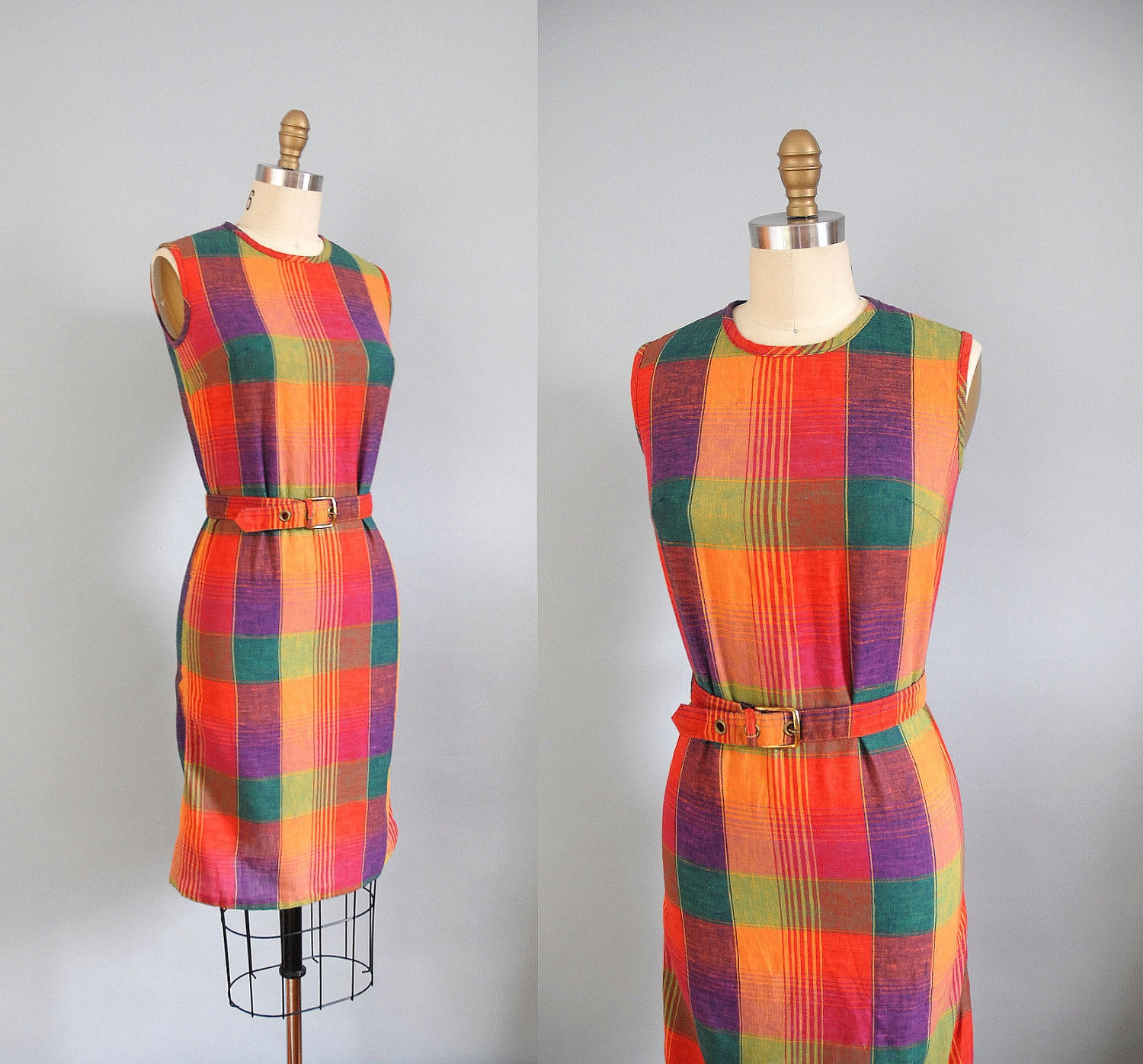 1960s Dress / 60s Plaid Shift Dress