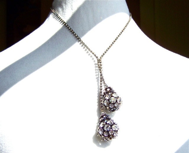 Vintage Rhinestone Y Necklace with Long by dabchickvintagegems