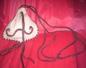 Sale Hand Laced Leather Deerskin Embroidered Drop Traditional Drawstring Bag