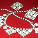 Vintage Milk Glass Rhinestone Choker Necklace & Clip On Earrings